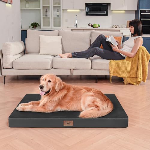 Outdoor Waterproof Orthopedic Dog Bed for Large Dogs (Pure Black / 36.0"L x 27.0"W x 3.0"Th)