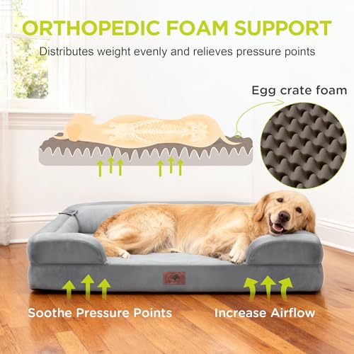 Waterproof Orthopedic Dog Bed for Extra Large Sized Dogs (48 x 30 x 9 in / Grey)