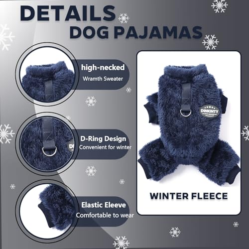 Fleece Dog Pajamas Winter Warm Dog Sweater for Small Dogs Thermal Soft Puppy Pjs Coat Stretchy Jumpsuit Doggie Pet Clothes Outfits Cat Apparel (Navy Blue / Small)