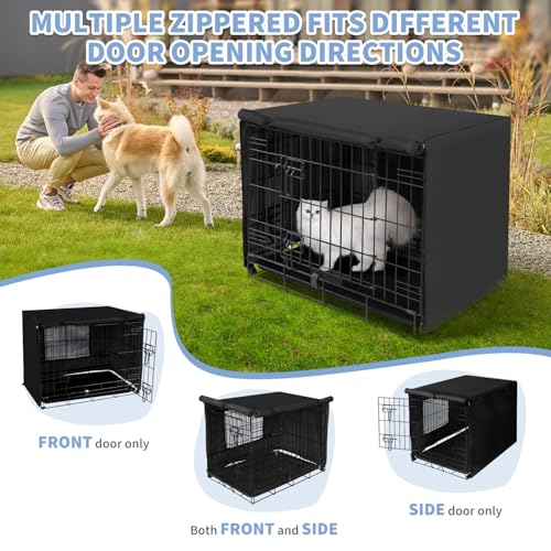Dog Crate Cover Waterproof Kennel Cover (24.0"L x 18.0"W x 20.0"H / Black with Window)