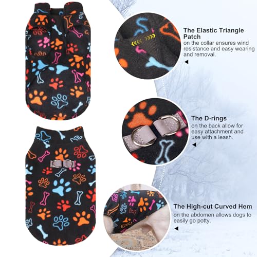 Small Dog Sweater Fleece Vest Winter Jacket (Large / BLACK PAW)