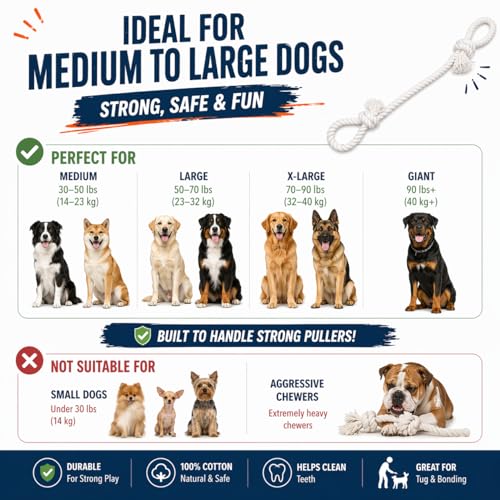 Cotton Dog Rope Toy with Dual Handles 45" Extra Long Tug Toy for Medium to Large Dogs (Interactive Play)