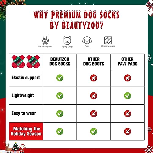Christmas Dog Socks to Prevent Licking Paws for Cold Pavement (Christmas Red & Green / S(Pack of 4))