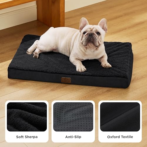 Washable Dog Bed Medium Size Dog with Comfy Sherpa (30"L x 20"W x 3"Th / Black)
