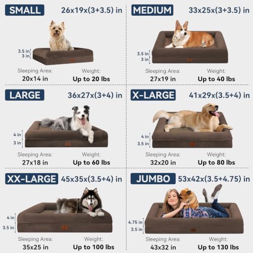 Orthopedic Dog Bed Waterproof Pet Sofa for Large Sized Dogs (Coffee / 36.0"L x 27.0"W x 7"Th)