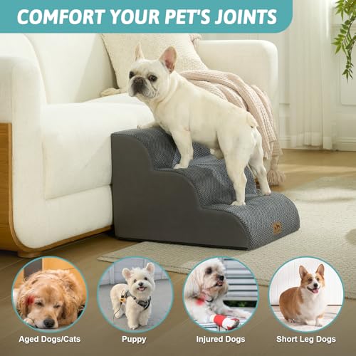 Wide Dog Stairs for Small Dog 15.7" H (Dark Grey / Wide:17.7"x22.4"x15.7")