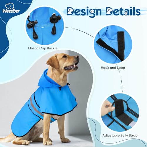 Dog Raincoat Adjustable Waterproof Dog Rain Jacket Poncho with Reflective Strip and Leash Hole (X-Large / Blue)