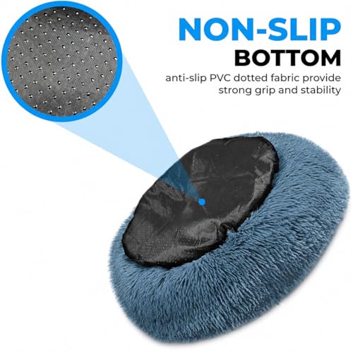 Round Dog Beds for Medium Dogs (Navy-Grey / 31.00" x 31.00" x 8.00")