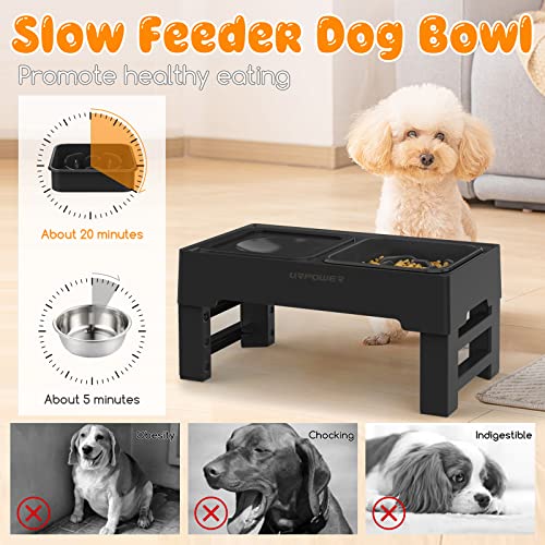 2-in-1 Elevated Slow Feeder Dog Bowls with No-Spill Water Bowl (Black / Slow Feeder)
