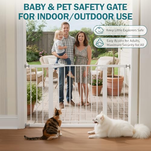 29.7 48" Baby Gate for Stairs (White / 29.7-48"W x 28"H)