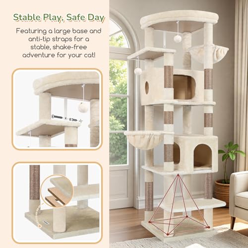 74in Heavy Duty Cat Tree Tower for Indoor Cats Large Adult (Beige / 74inch)