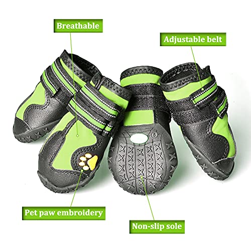 Dog Boots & Paw Protectors Non (Size 8: （3.3''x2.9'')(L*W) for 75-95 lbs / Green)