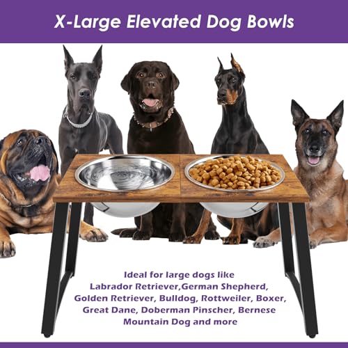 Elevated Dog Bowls for X (Brown-101oz Bowls & Mat, 16.5")