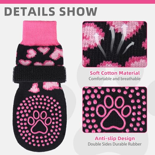 Valentines Dog Socks Shoes Costume to Prevent Licking Paws (Heart Rose Pink / Small/Medium (4 Pack))