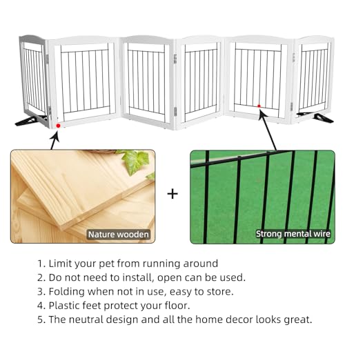 Freestanding Dog Fence Indoor (White / 【6 Panels】120''w x 24''h)