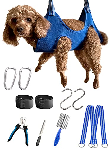 Dog Grooming Hammock Harness for Extra Small Dog (XS/Under 14 lb / Blue)