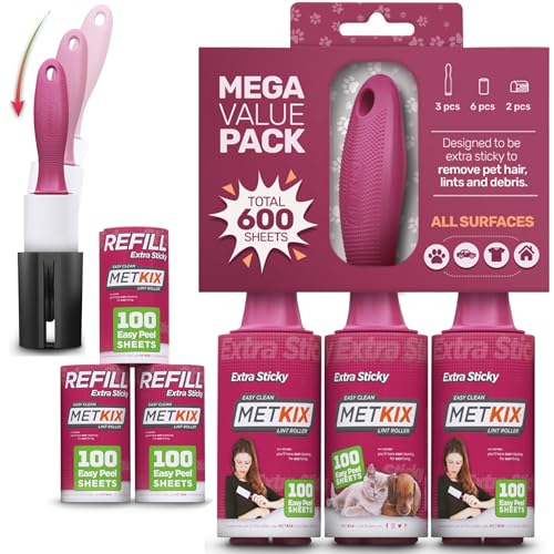 Lint Rollers for Pet Hair Extra Sticky (6 Refills (Total 600 Sheets))