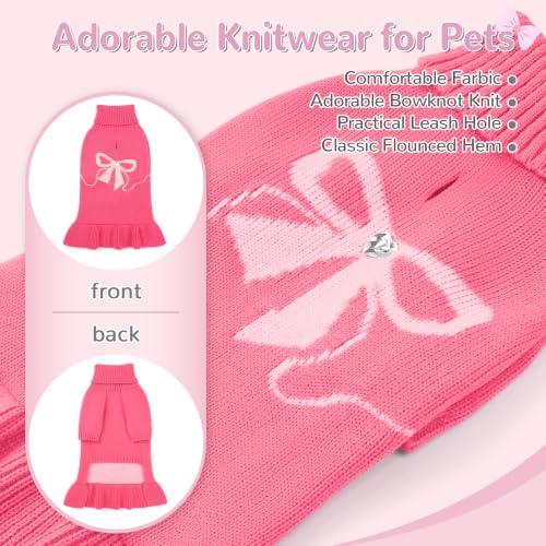 Bowknot Dog Sweater Dress for Small Dogs Girl (Large (14-21lbs) / Rose Pink)