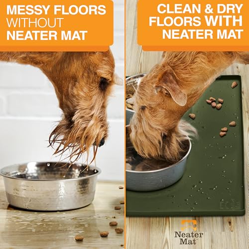 Neater Mat Pet Mats for Food and Water (16"L x 10"W / Olive Green)