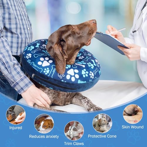 Dog Cone Alternative After Surgery Donut Collar (Blue Footprints / XL(Neck 18"-21"))