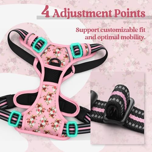 Dog Harness No Pull for Large Dogs with 2 Leash Clips (X-Large / Pink Rose)