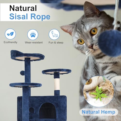 54" Cat Tree Tower (Navy Blue)