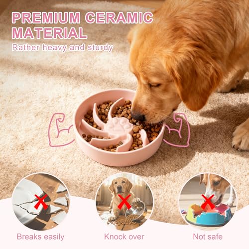 Ceramic Slow Feeder Dog Bowl (Pink)