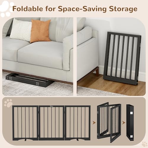 Free Standing Dog Gate Indoor (Black / 3-Panel, 24"Tall)