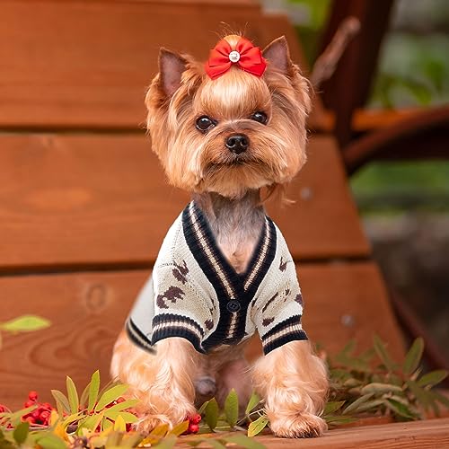 Small Dog Sweaters Cute Bear Dog Cardigans Clothes for Small Medium Dogs Boy Girl Puppy Cat Knitting Cardigan Outfits Dogs Autumn Coats Warm Pet Doggy Clothes Soft Knitwear Apparel (Beige / Large)
