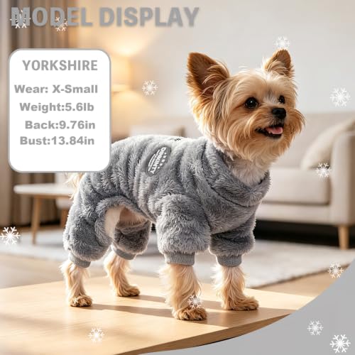 Fleece Dog Pajamas Winter Warm Dog Sweater for Small Dogs Thermal Soft Puppy Pjs Coat Stretchy Jumpsuit Doggie Pet Clothes Outfits Cat Apparel (Grey / X-Small)