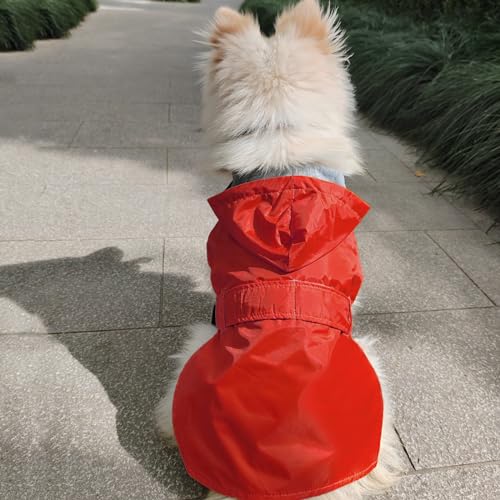 Dog Raincoat Dog Rain Jacket Hooded Poncho Waterproof Pet Rain Suit Double (Red / XXL:Back Length 15-17.5")