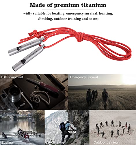 Titanium Emergency Whistle 2 Pack Outdoor Emergency Survival Camping Hiking Loud Whistle Coaches Training Sports Keychain Whistle with Lanyard (2 PCS - Ti9010)