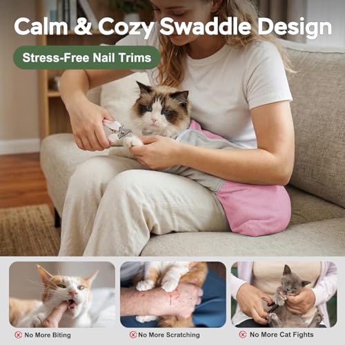 Cat Wrap for Cutting Nails (M(9-15lbs) / Pink)
