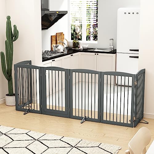 Freestanding Pet Gate with Door (6 Panel 32" / Gray)