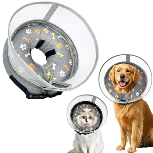Inflatable Dog Cone Collar with Anti (Paw / S(Neck:4-6.5''))