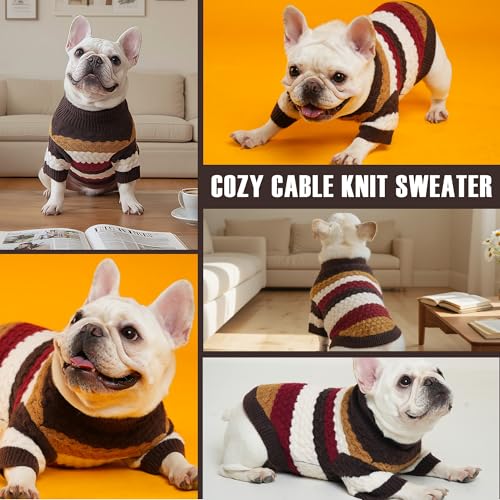 Dog Sweater Pet Cable Knitted Turtleneck Sweater for Small Medium Dogs Boy Girl (Brown / Medium)