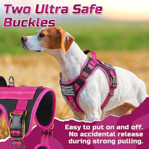 Tactical Dog Harness for Large (Black & Rose Red / Large)