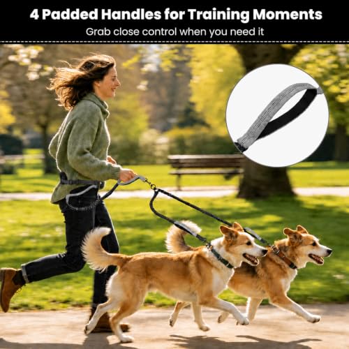 Hands Free Double Dog Leash (Black Grey)