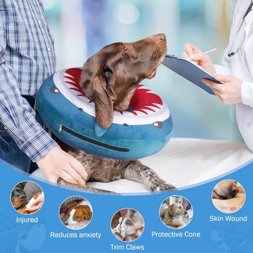 Dog Cone Alternative After Surgery for Large Medium Small Dogs (Blue Shark / XL(Neck 18"-21"))