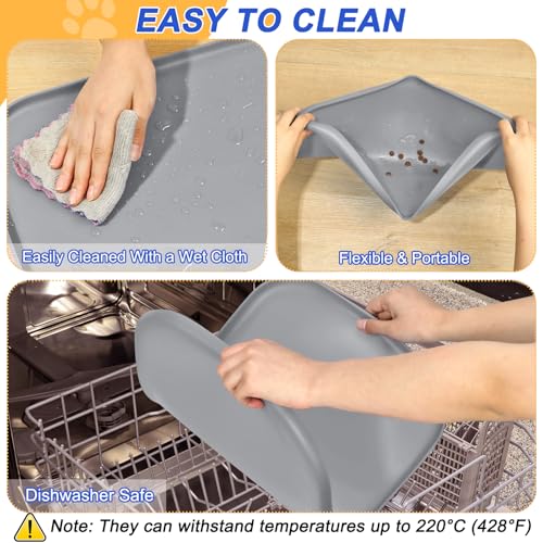 Waterproof Silicone Pet Food Mat with Raised Edge for Dog & Cat (Light Gray / 19"L x 12"W)