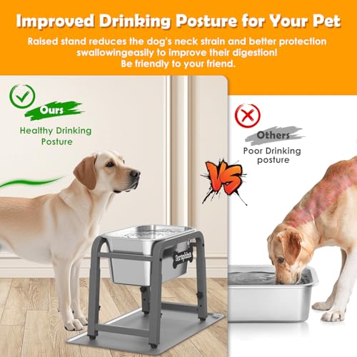 1.85 Gallon Elevated Large Dog Water Bowl with Mat (Grey-1.85 gal & mat / Height: 11.4-16.7")