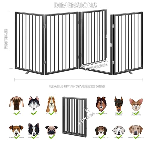80" x 32" Foldable Freestanding Extra Wide Dog Gate with Door (Black / 【4-Panel with Door】20W*32H)