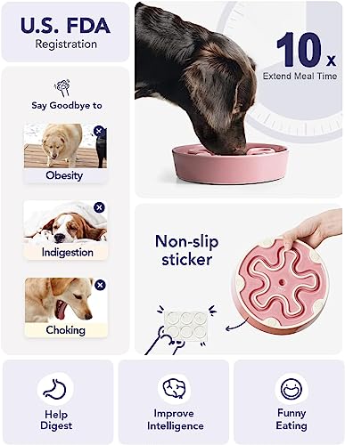 Slow Feeder Dog Bowls Ceramic (Pink+Green(2 Pieces) / L-3 Cups)