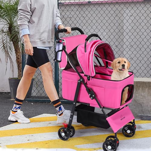 3 in 1 Pet Dog Stroller for Small Medium Dogs 10 (Pink)