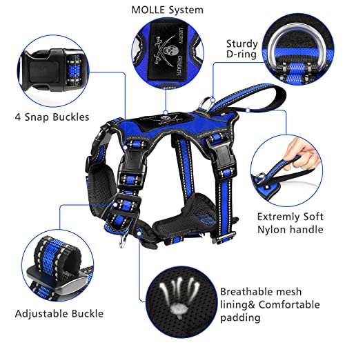 All-in-One Reflective Dog Harness, Collar & Leash Set, No Pull with Adjustable Buckles, X-Large, Dark Blue (X-Large / Dark Blue)