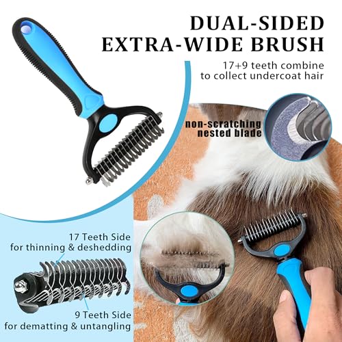 7PCS Dog Grooming Brush Kit for Shedding and Matted Fur (Blue)