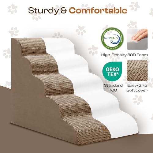 Extra Wide Dog Stairs for Large Dogs (Coffee / Stairs- 25"H)