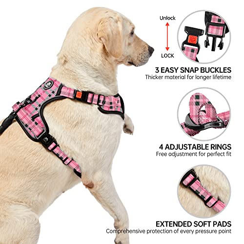 Reflective Dog Harness for Large Dogs (Checkered Pink / X-Large)