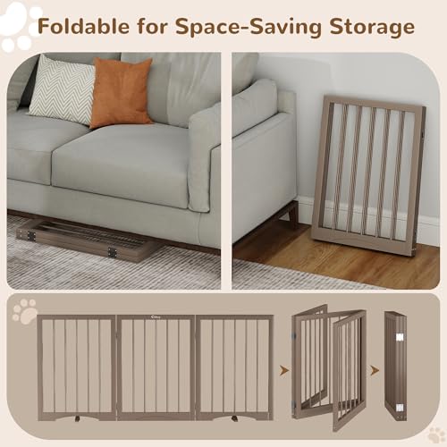 Free Standing Dog Gate Indoor (Brown / 3-Panel, 24"Tall)