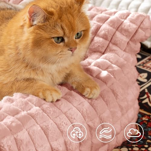 Cat Couch Bed with Fluffy Faux Rabbit Fur for Indoor Cats (Pink / Large: 36"L x 27"W x 10"Th)